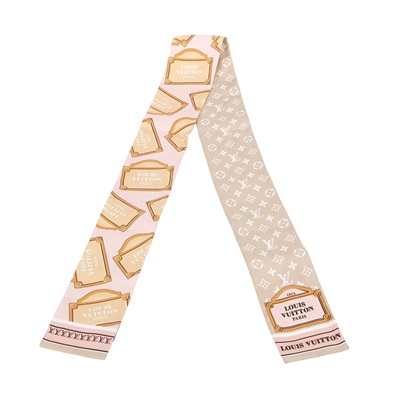 路易威登 LOUIS VUITTON Monopaname 老花 絲巾 髮帶 圍巾 綁帶 M79302 粉灰原花TWILLY 原廠盒子