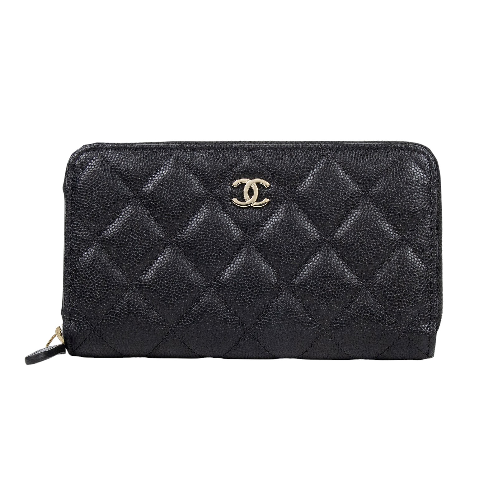 香奈兒 CHANEL 拉鍊錢包 長夾   26開黑荔枝中夾 原廠盒子/防塵袋