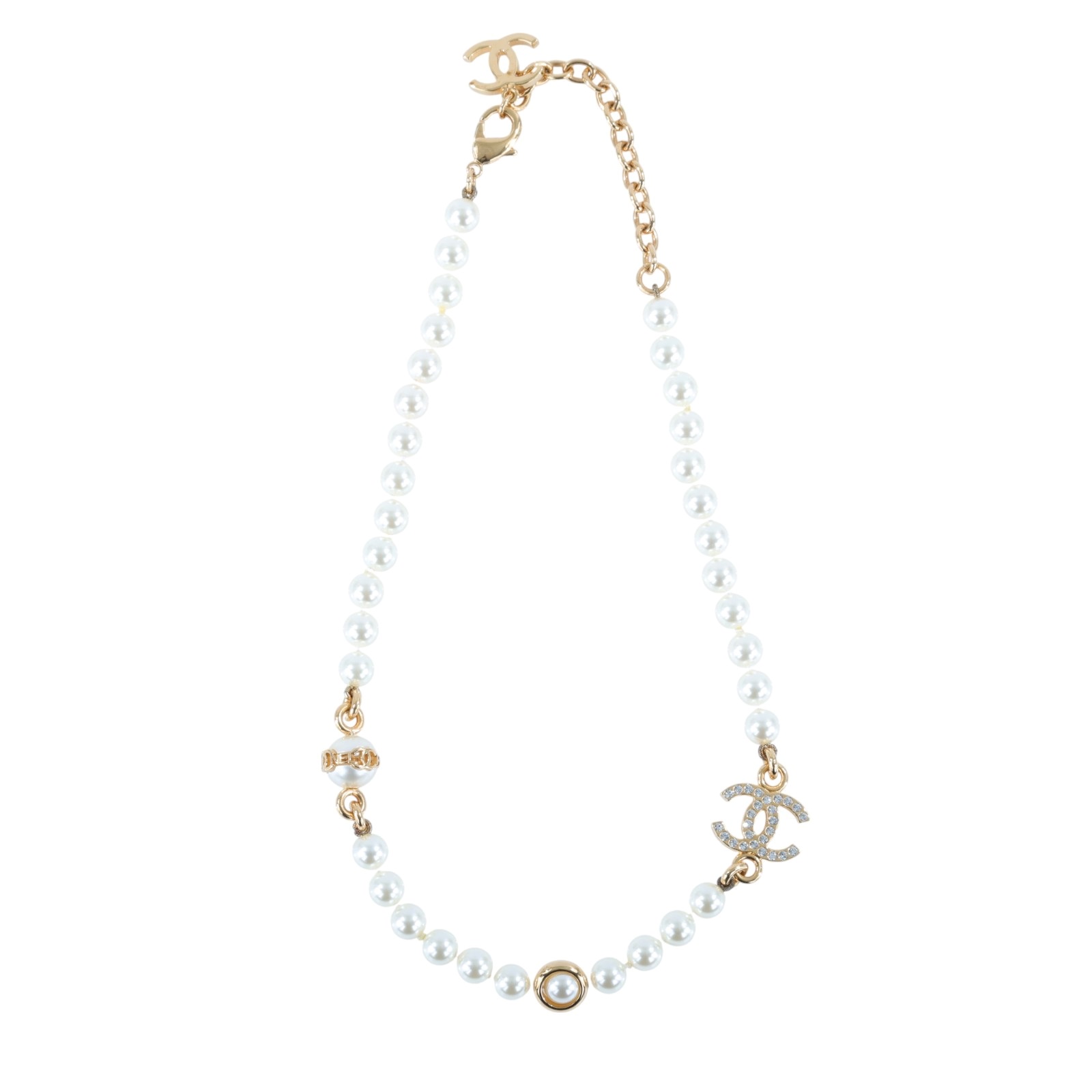 香奈兒 CHANEL CC 項鍊 ABC088 B14702B23K/ABC088B14702NS709 金珍珠水鑽雙C項鍊 購買證明