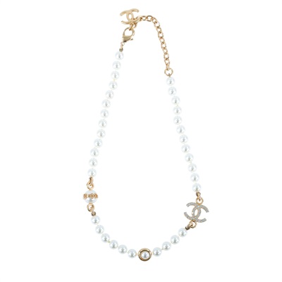 香奈兒 CHANEL CC 項鍊 ABC088 B14702B23K/ABC088B14702NS709 金珍珠水鑽雙C項鍊 購買證明