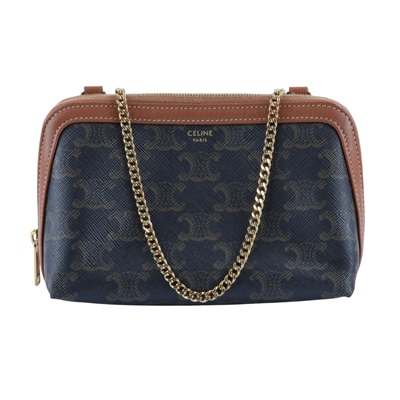 思琳 CELINE 標誌印花飾鍊 手提包 10E382CBX 原花TRIOMPHE黃褐色貝殼包 防塵袋