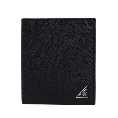 普拉達 PRADA Saffiano 皮革 錢包 短夾 2MO004_QHH 黑二折卡包 原廠盒子/保證卡