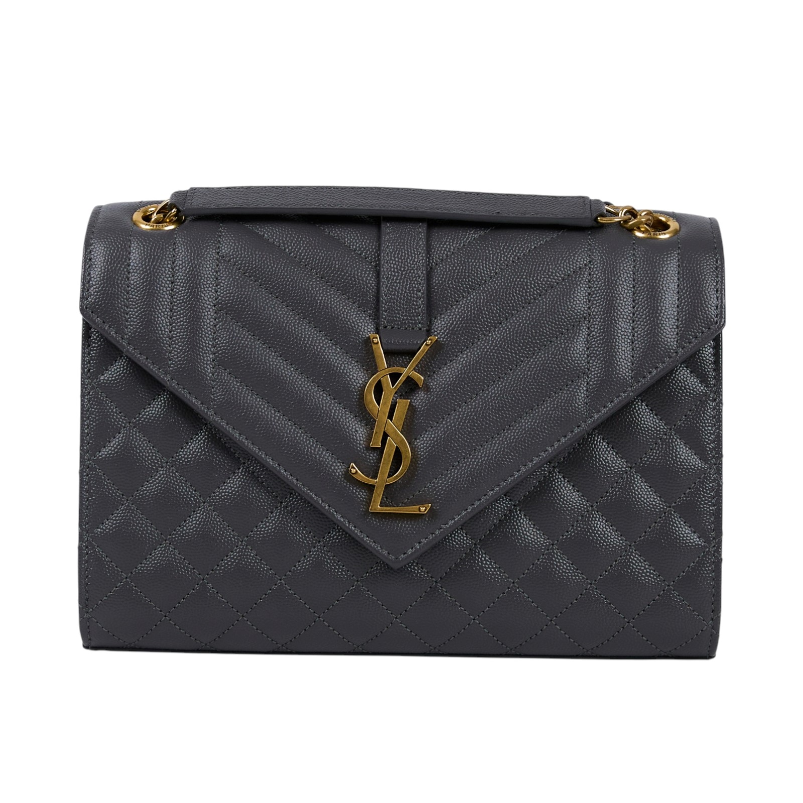 聖羅蘭 YSL SAINT LAURENT Envelope 粒面絎縫皮革 中型 信封袋 金色五金 600185BOW91  防塵袋