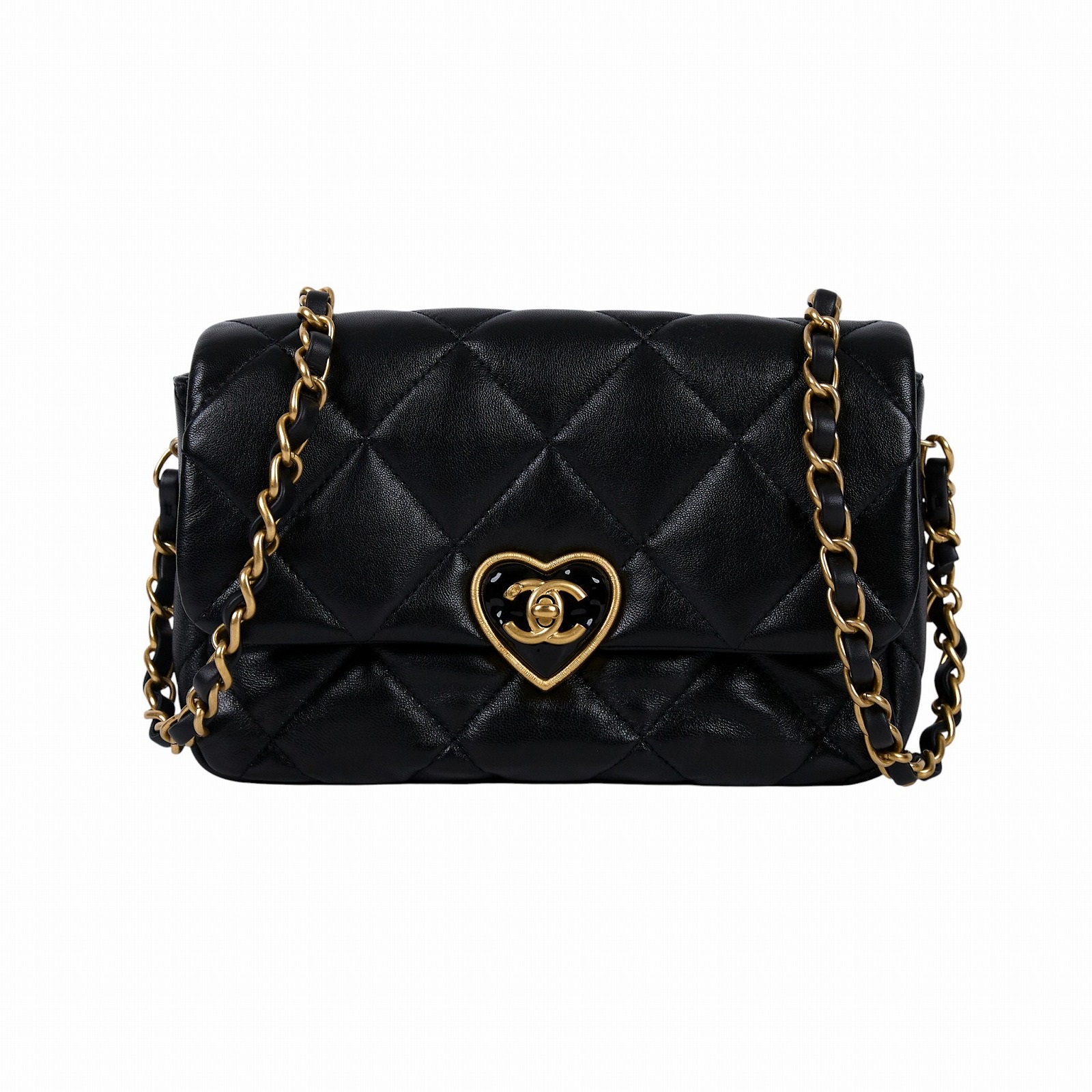 香奈兒 CHANEL CF Flap Bag  肩背 斜背包 AS3986 晶片款 黑羊愛心砝瑯扣掀蓋包 原廠盒子/防塵袋