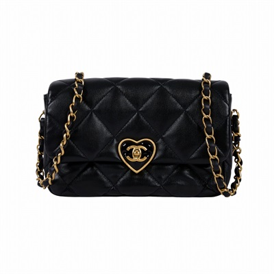 香奈兒 CHANEL CF Flap Bag  肩背 斜背包 AS3986 晶片款 黑羊愛心砝瑯扣掀蓋包 原廠盒子/防塵袋