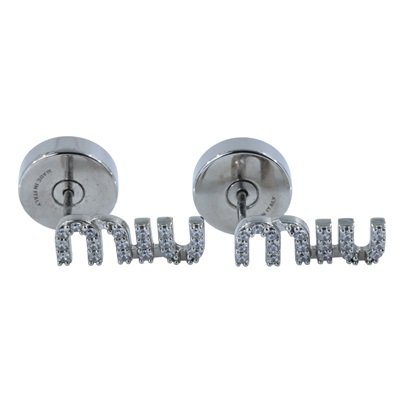 繆繆 MIU MIU 水晶 耳釘 5IO059_2DNC 銀水鑽耳環 原廠盒子/防塵袋