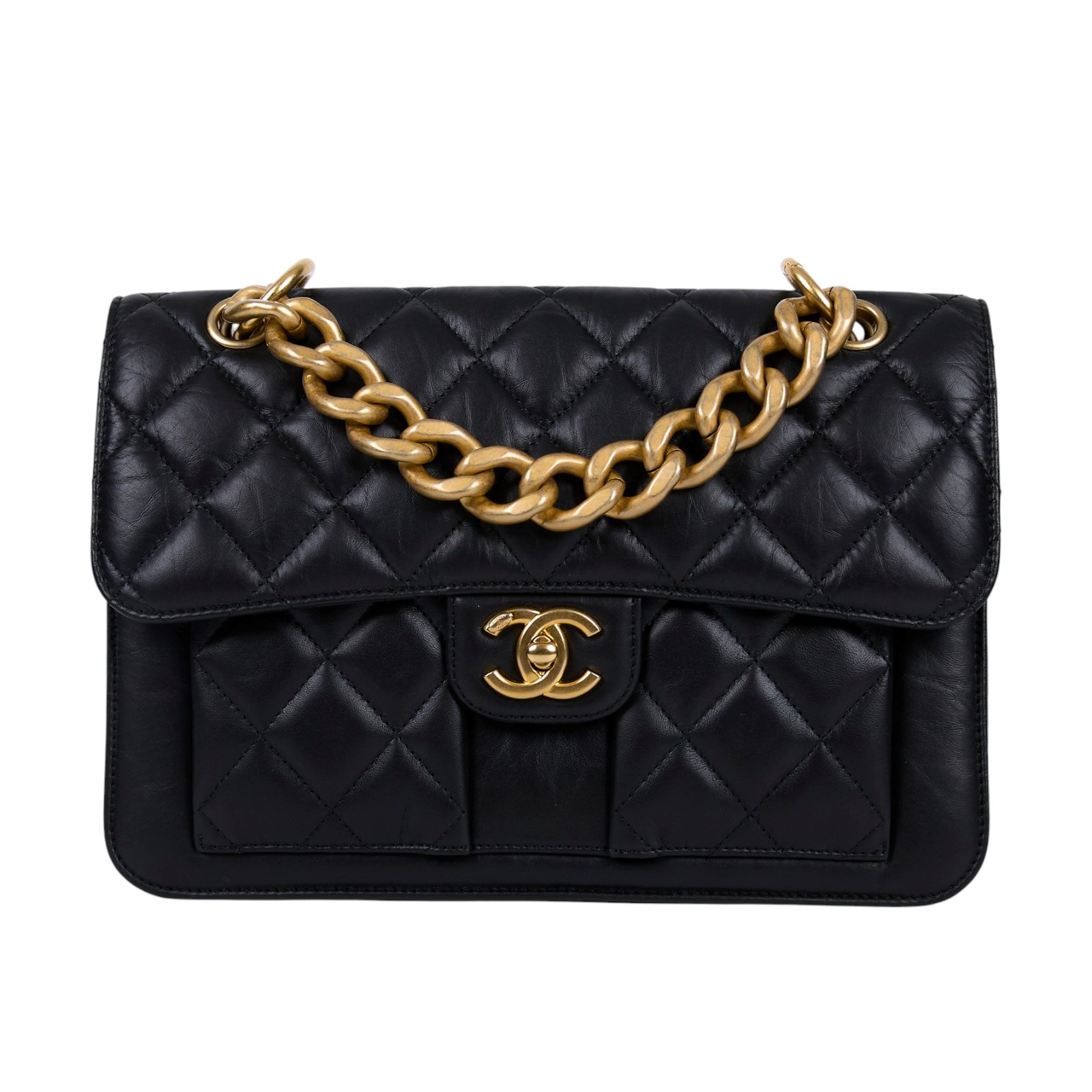 香奈兒 CHANEL 郵差包 翻蓋包  晶片款 黑金羊翻蓋2WAY 原廠盒子/防塵袋