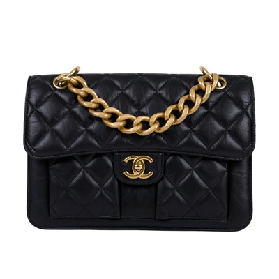 香奈兒 CHANEL 郵差包 翻蓋包  晶片款 黑金羊翻蓋2WAY 原廠盒子/防塵袋