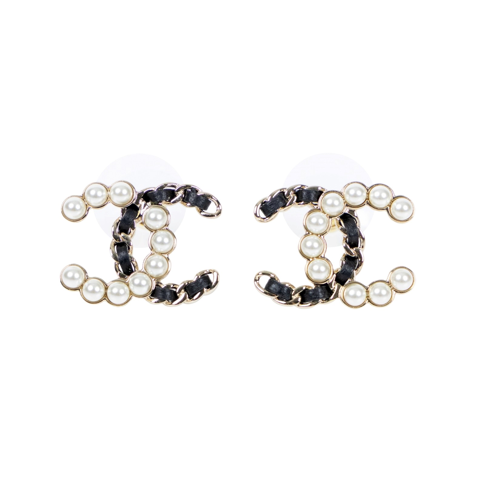 香奈兒 CHANEL CC 耳環 B25/K 黑雙C珍珠耳環 無附屬品