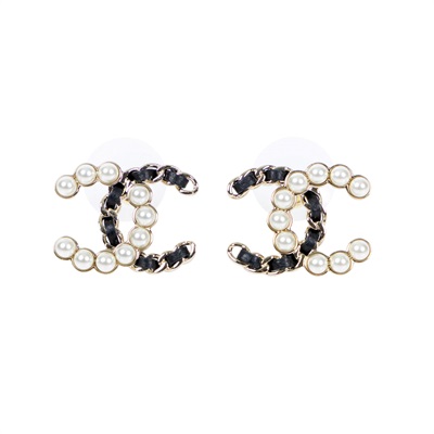 香奈兒 CHANEL CC 耳環 B25/K 黑雙C珍珠耳環 無附屬品
