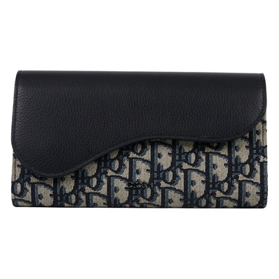 迪奧 CHRISTIAN DIOR Saddle 長夾 錢包 2ADBC321YKS 緹花搭配黑色粒面小牛皮Saddle長夾 原廠盒子/防塵袋/購買證明