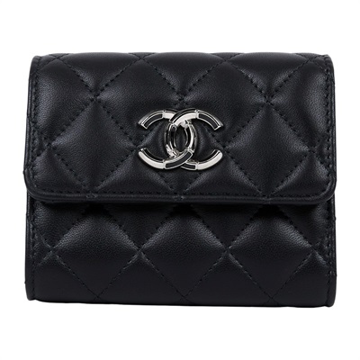 香奈兒 CHANEL CC 錢包 三折 短夾 AP2962 晶片款 黑羊銀雙C短夾 原廠盒子/防塵袋