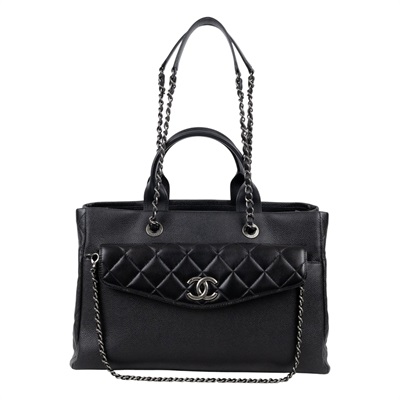 香奈兒 CHANEL CC Logo 菱格 肩背 托特包  22開黑荔枝TOTE 2WAY 保證卡