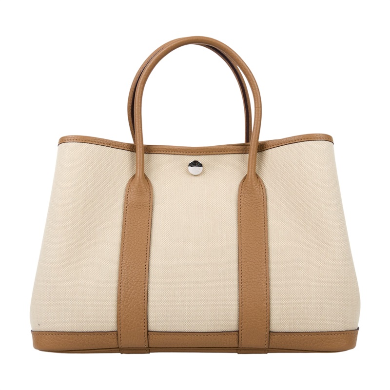 愛馬仕 Hermes Garden Party 花園派對包 30 銀色五金 冰川白 餅乾色 H069573CKBN /  原廠盒子/防塵袋/購買證明