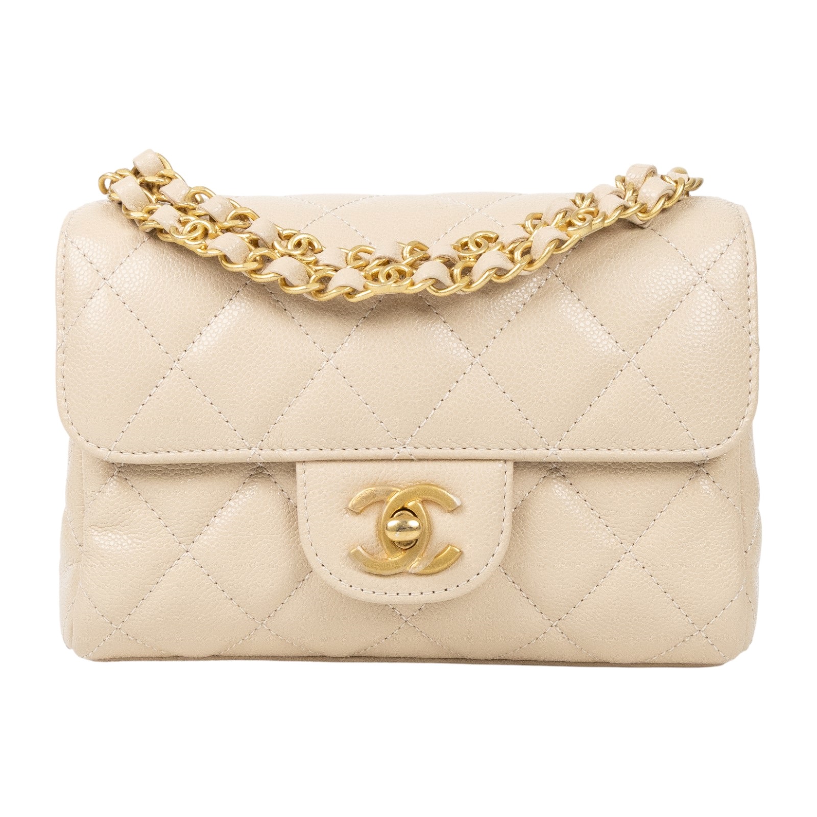 香奈兒 CHANEL CF mini 口蓋包 斜背包 AS5239 晶片款 奶茶荔枝金扣雙金鍊包 防塵袋