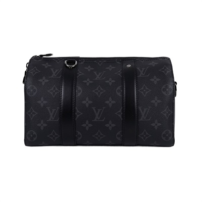 路易威登 LOUIS VUITTON City Keepall Eclipse帆布 拉鍊 斜背包 黑色 M45936 晶片款  原廠盒子/防塵袋/購買證明