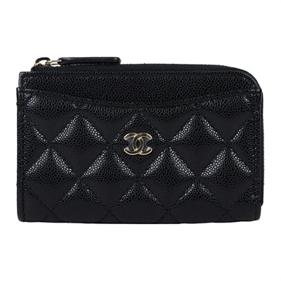 香奈兒 CHANEL CC logo 菱格紋 拉鍊 卡夾 零錢包 AP3179 B10583 晶片款 黑荔枝L拉鍊卡包 原廠盒子/購買證明影本