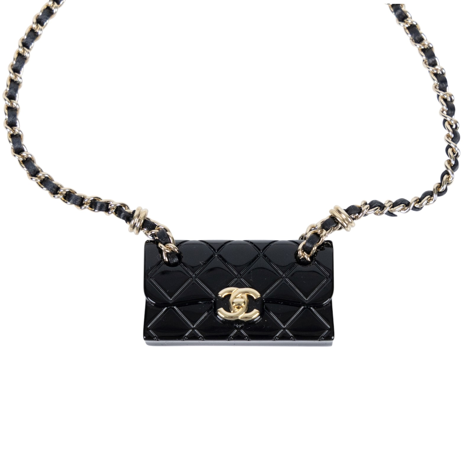 香奈兒 CHANEL CF 項鍊 B23 C 黑CF包包皮穿鍊項鍊 內襯