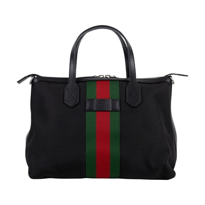 古馳 GUCCI 紅綠織帶 手提包 肩背包 630923 KWT7N 黑帆布2WAY包 防塵袋/購買證明/背帶