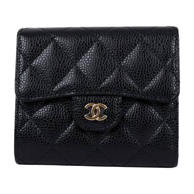 香奈兒 CHANEL 經典 小型 口蓋 皮夾 短夾  AP0231 晶片款 黑荔枝金扣三折短夾 原廠盒子/防塵袋