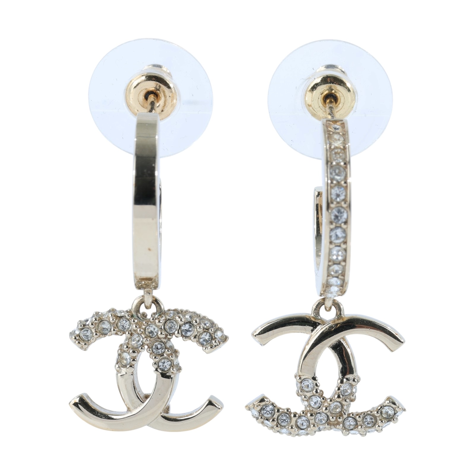 香奈兒 CHANEL CC LOGO 水鑽 耳環 耳釘 L22 K 金LOGO半水鑽耳環 原廠盒子/內襯