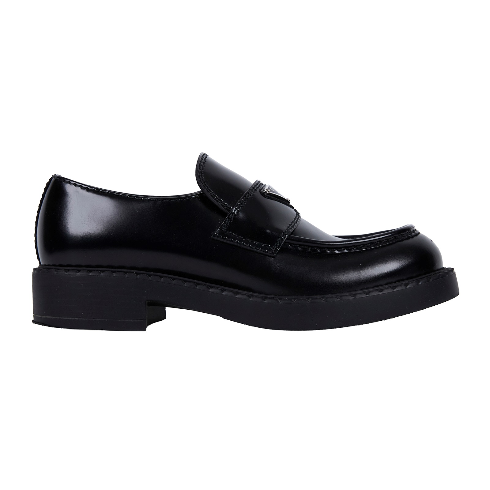 普拉達 PRADA Chocolate 拋光皮革 無帶便鞋 2DE127_055_425 黑LOGO鐵牌厚底樂福鞋 原廠盒子防塵袋