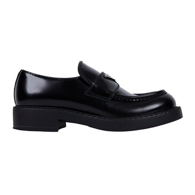 普拉達 PRADA Chocolate 拋光皮革 無帶便鞋 2DE127_055_425 黑LOGO鐵牌厚底樂福鞋 原廠盒子防塵袋