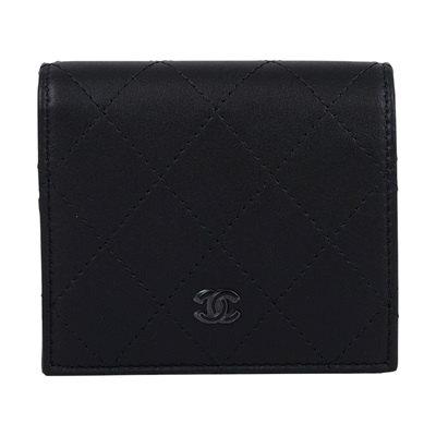 香奈兒 CHANEL CC LOGO SO BLACK 短夾 錢包 AP3817 晶片款 SO BLACK 牛皮對折短夾 原廠盒子/防塵袋