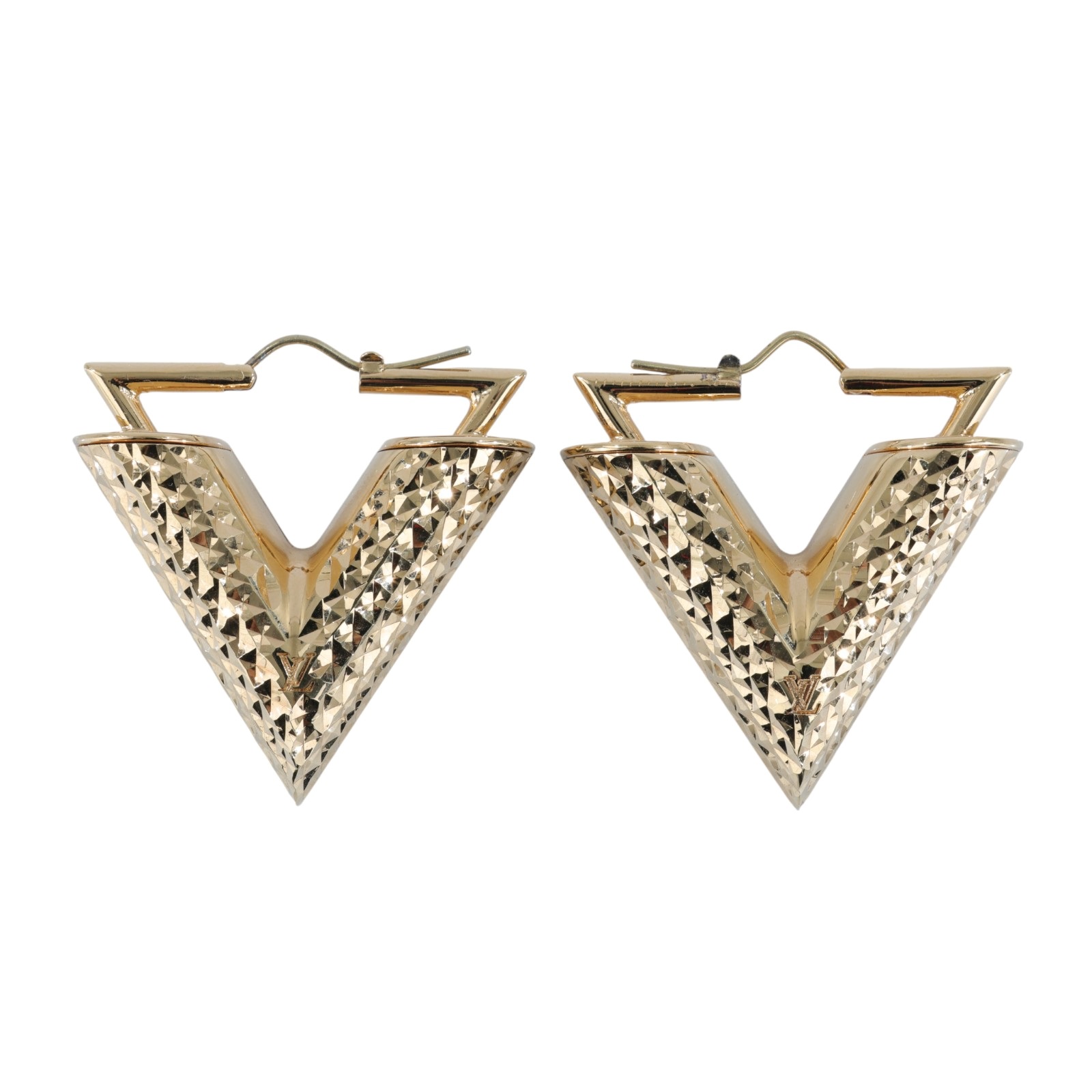 路易威登 LOUIS VUITTON Bouquet de Reuil Essential V 耳環 耳環 耳釘 M64270 雕刻V字大耳環 防塵袋/原廠盒子