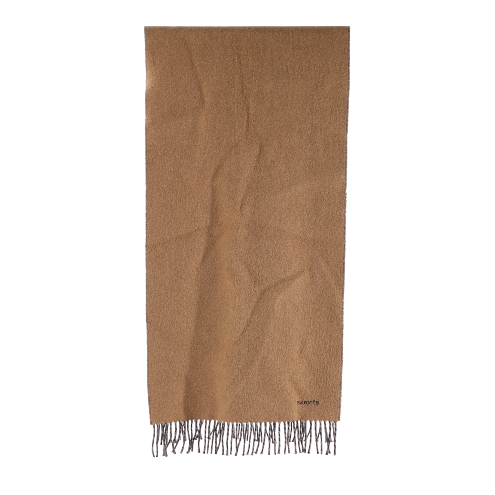 愛馬仕 Hermes 喀什米爾羊毛 圍巾   深藍咖啡羊毛圍巾 無附屬品
