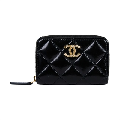 香奈兒 CHANEL CC LOGO 零錢包 卡包 錢包 AP4262 B18218 晶片款 黑金羊油蠟皮ㄇ字拉鍊卡包 原廠盒子/防塵袋/購買證明影本