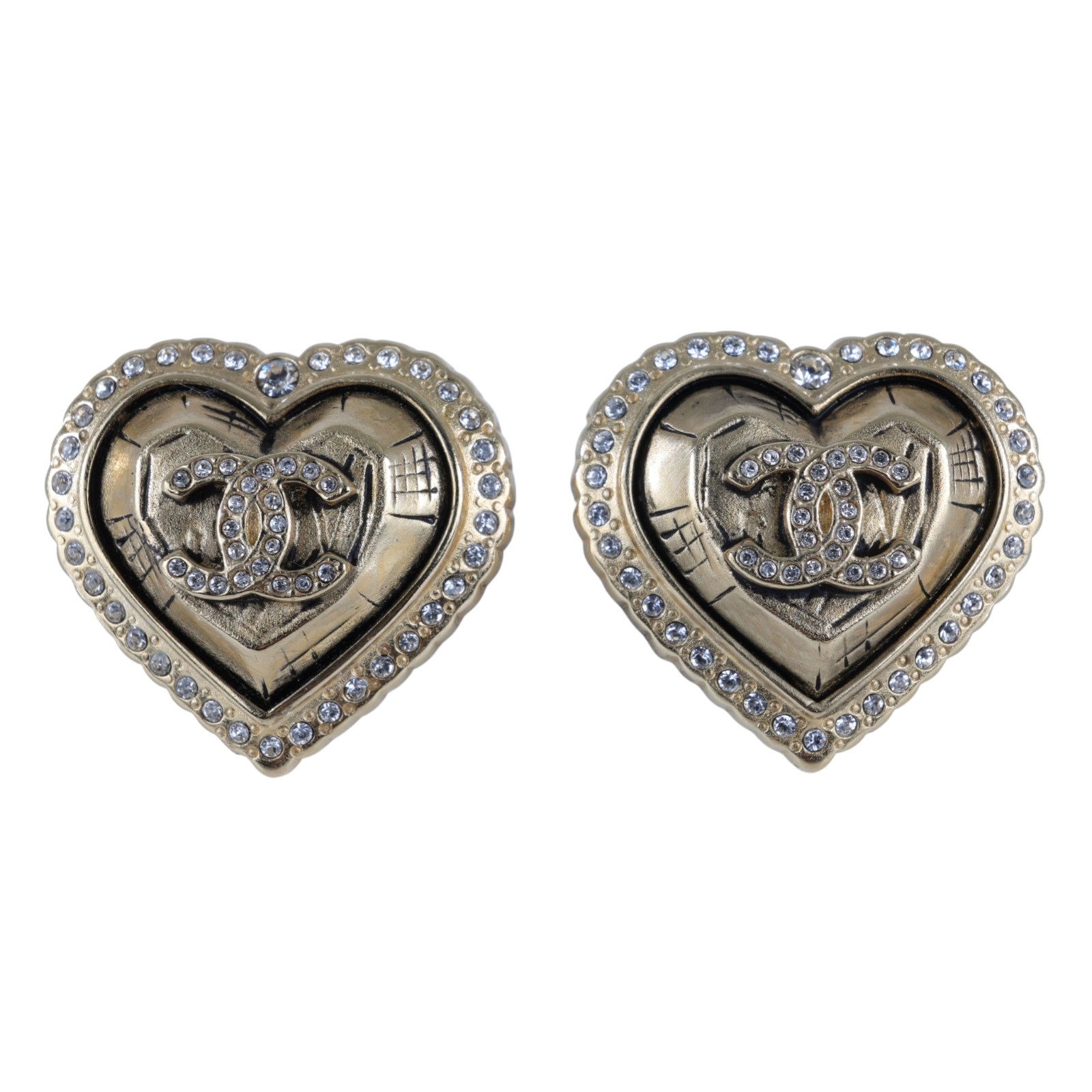 香奈兒 CHANEL CC LOGO 耳環 耳釘 L25 K 金愛心水鑽耳環 無附屬品