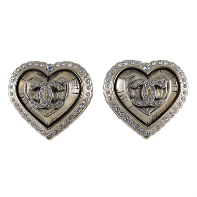 香奈兒 CHANEL CC LOGO 耳環 耳釘 L25 K 金愛心水鑽耳環 無附屬品