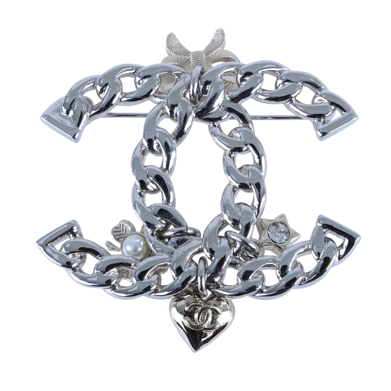 香奈兒 CHANEL CC LOGO 胸針 B25/K 雙C蝴蝶結幸運草吊飾胸針 無附屬品