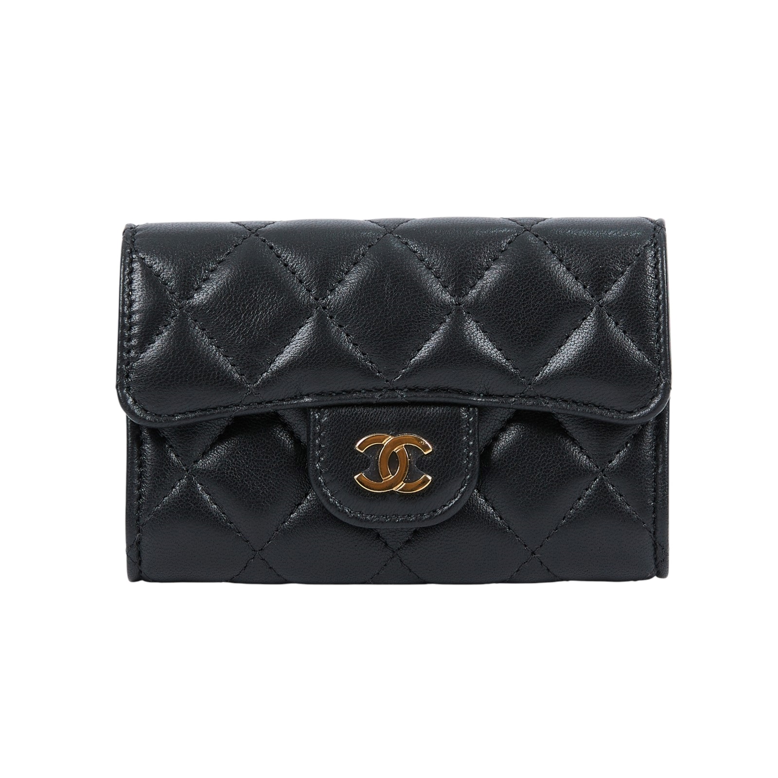 香奈兒 CHANEL CC LOGO 口蓋 卡片夾 錢包 AP0214 31開 黑金羊掀蓋卡包 原廠盒子/防塵袋/保證卡