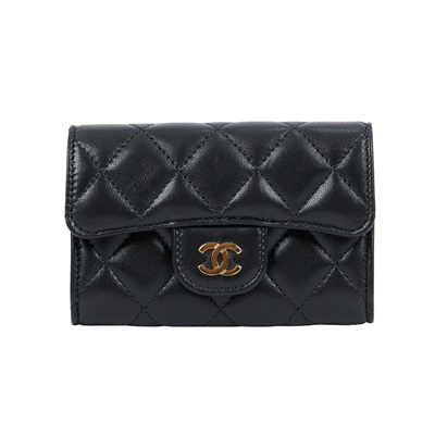 香奈兒 CHANEL CC LOGO 口蓋 卡片夾 錢包 AP0214 31開 黑金羊掀蓋卡包 原廠盒子/防塵袋/保證卡