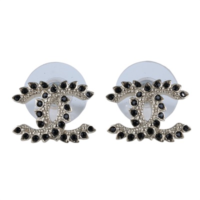 香奈兒 CHANEL CC LOGO 耳環 耳釘 C20 A 黑水鑽雙C LOGO耳環 原廠盒子