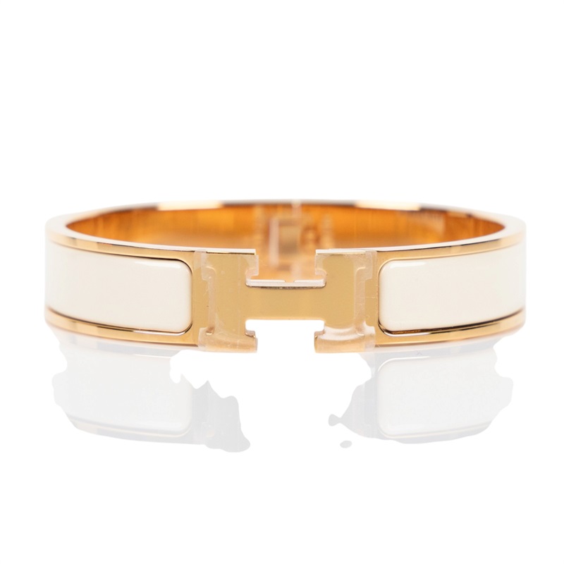 愛馬仕 Hermes Clic H PM 手環 奶油色 H700001FO85PM /ST0292 玫瑰金扣奶油白CLIC H手環 原廠盒子/防塵袋