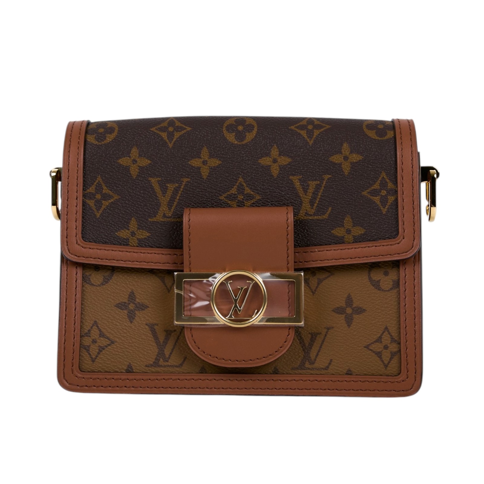 路易威登 LOUIS VUITTON Mini Dauphine 達芙妮 Reverse皮革飾邊 帆布肩背 斜背包 M45959 晶片款  原廠盒子/防塵袋