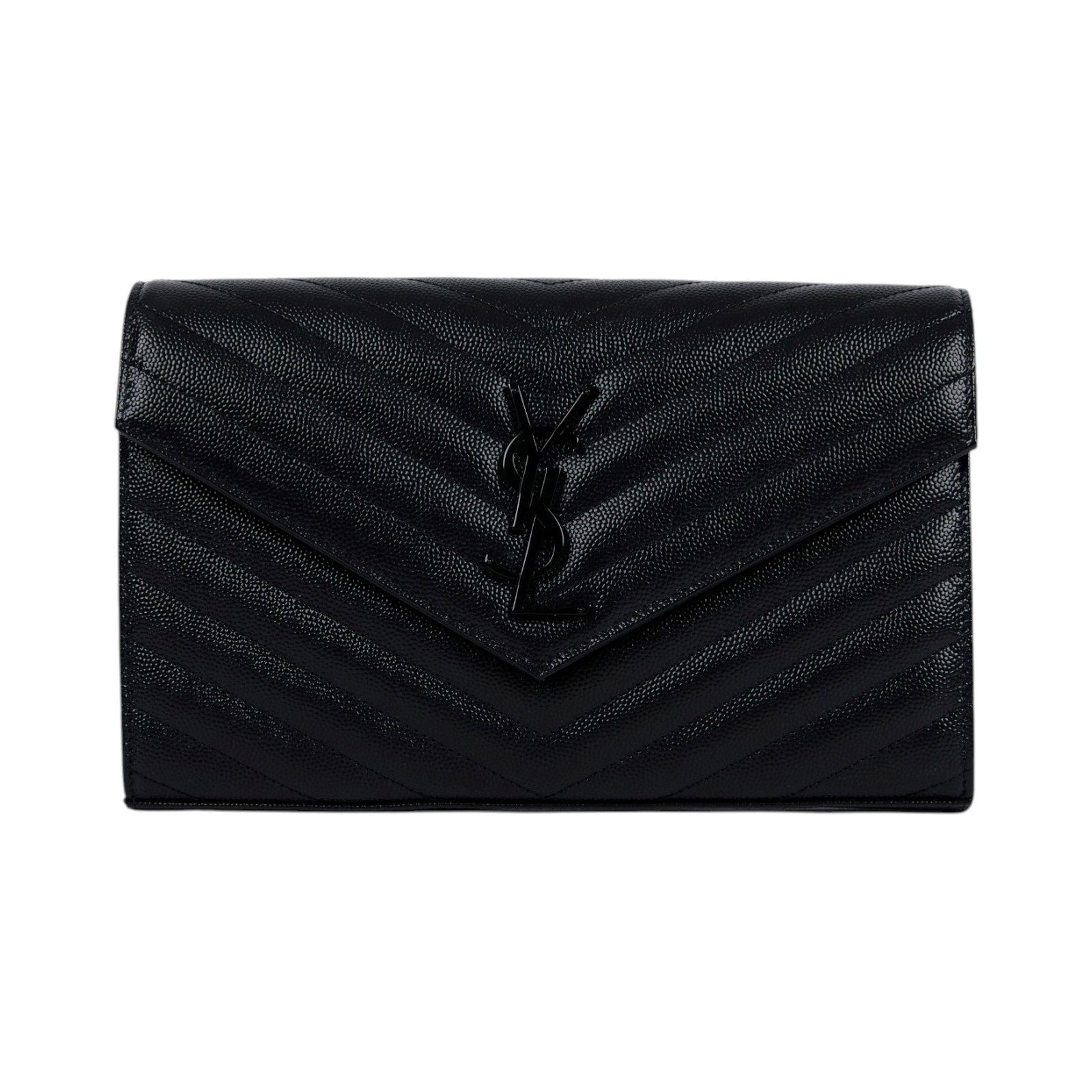 聖羅蘭 YSL SAINT LAURENT Cassandre 經典粒面皮革 鏈條 錢包 同色五金 377828BOW08  原廠盒子/防塵袋