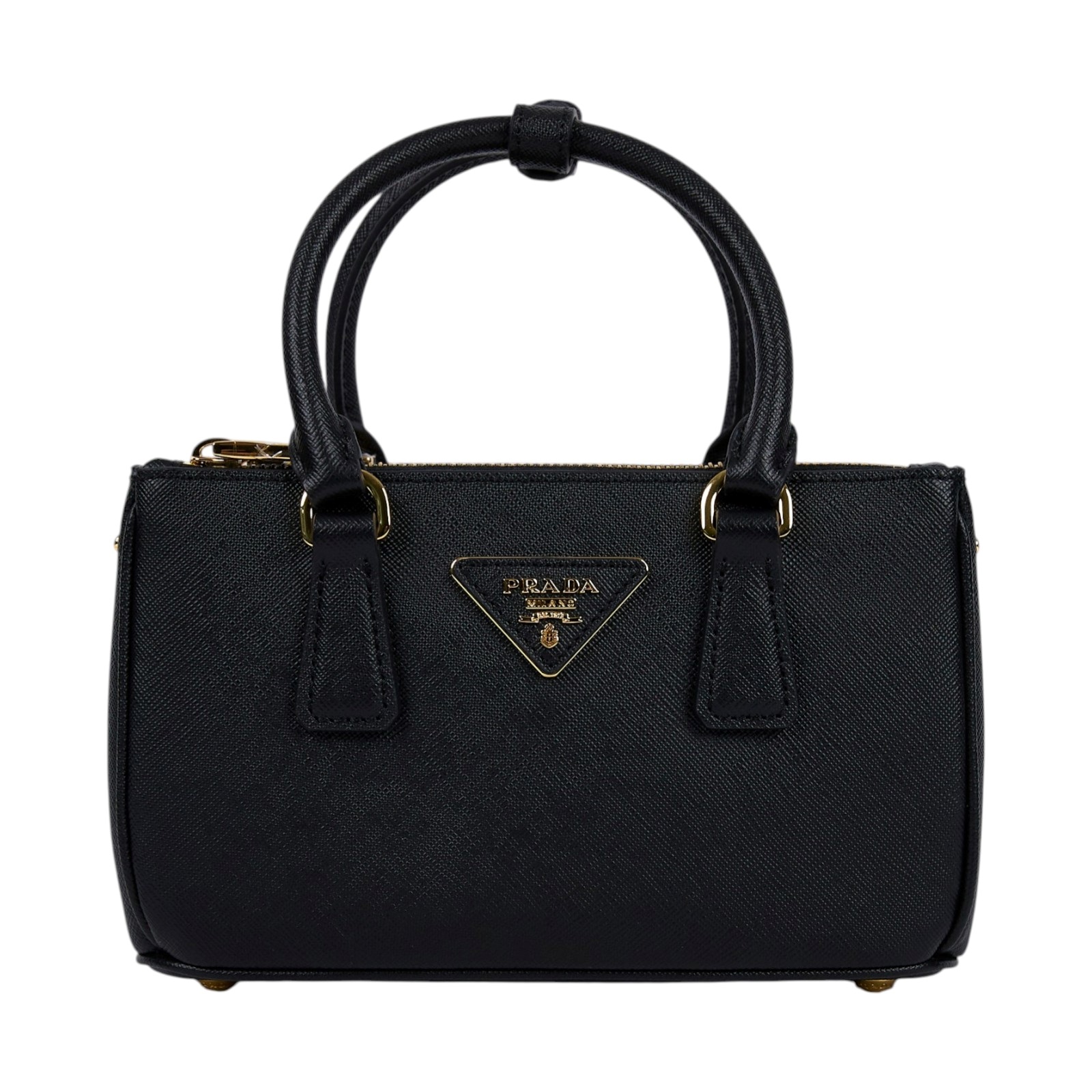 普拉達 PRADA Galleria Saffiano 皮革 迷你 手提包 1BA916_NZV 黑迷你殺手包 原廠盒子/購買證明/保證卡