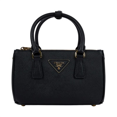 普拉達 PRADA Galleria Saffiano 皮革 迷你 手提包 1BA916_NZV 黑迷你殺手包 原廠盒子/購買證明/保證卡