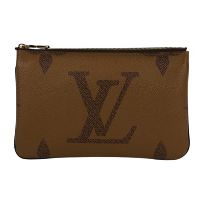 路易威登 LOUIS VUITTON Double Zip Pochette Reverse 帆布 多夾層手拿 斜背包 M69203 晶片款  原廠盒子/防塵袋/背帶