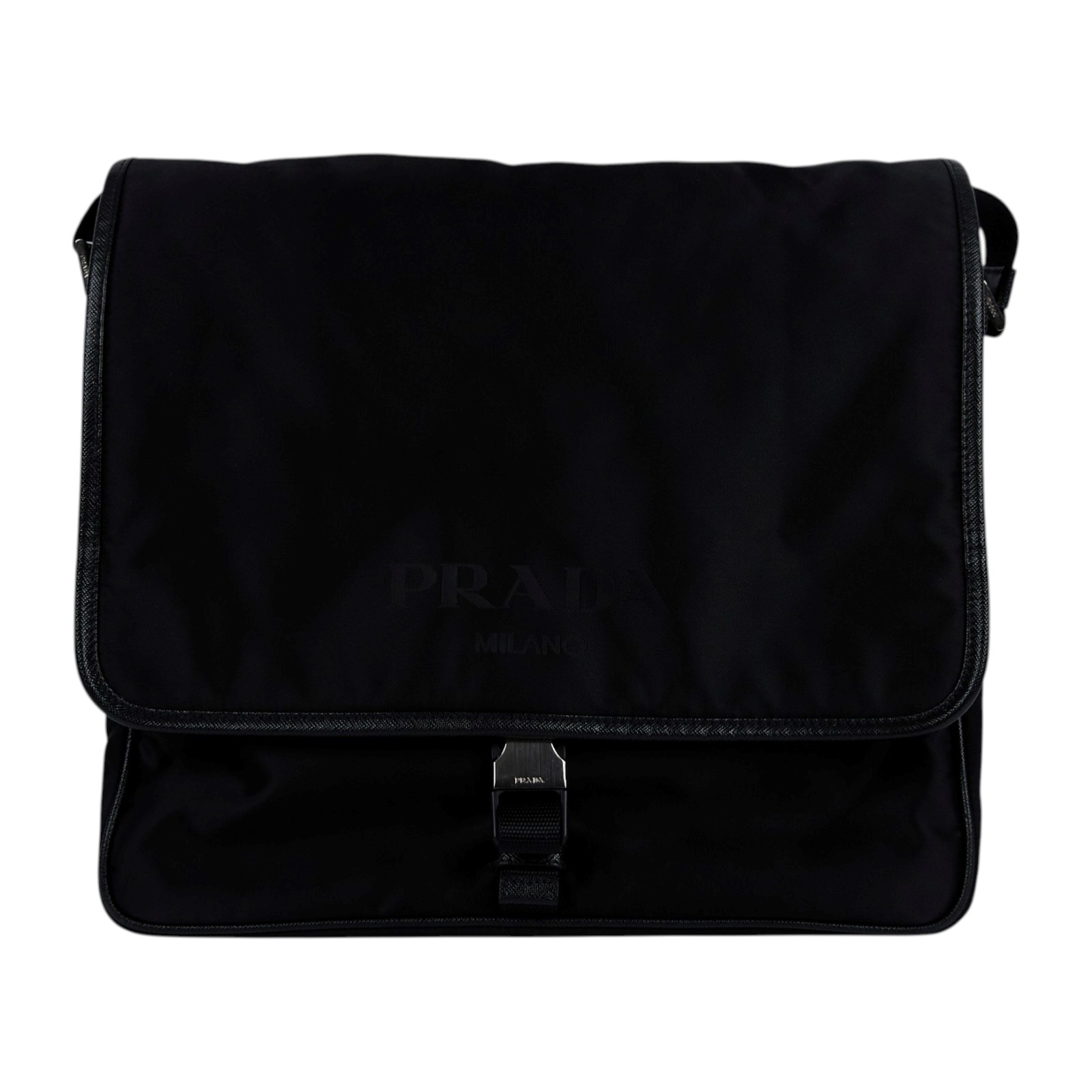 普拉達 PRADA Tessuto Nylon 郵差包 肩背包 斜背包 2VD166_2FMO 經典LOGO皮飾邊斜背包 保證卡