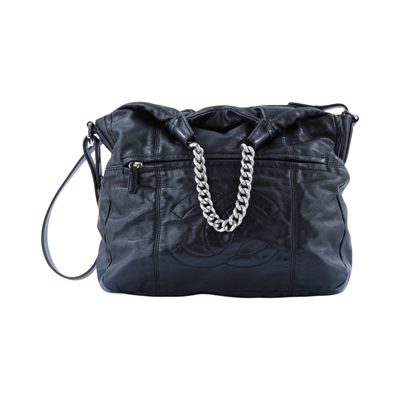 香奈兒 CHANEL 手提 肩背包  13開黑銀羊雙帶肩背包 無附屬品