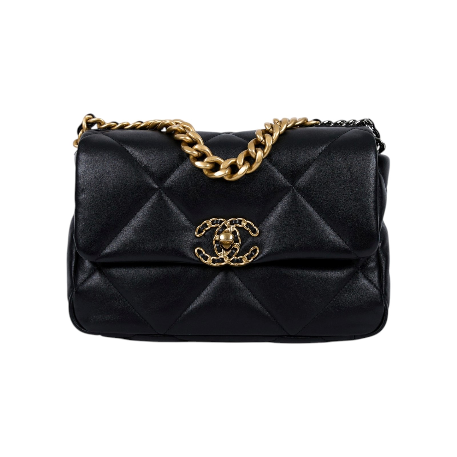 香奈兒 CHANEL 19 口蓋包 菱格紋 金銀鍊帶 手提 肩背包 AS1160 B04852 晶片款 黑19包 小號 原廠盒子/防塵袋/購買證明