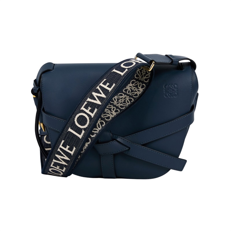 羅意威 LOEWE Small Gate bag 小型 小牛皮 肩背包 帆布背帶 A650T20X40 深藍GATE SMALL 防塵袋