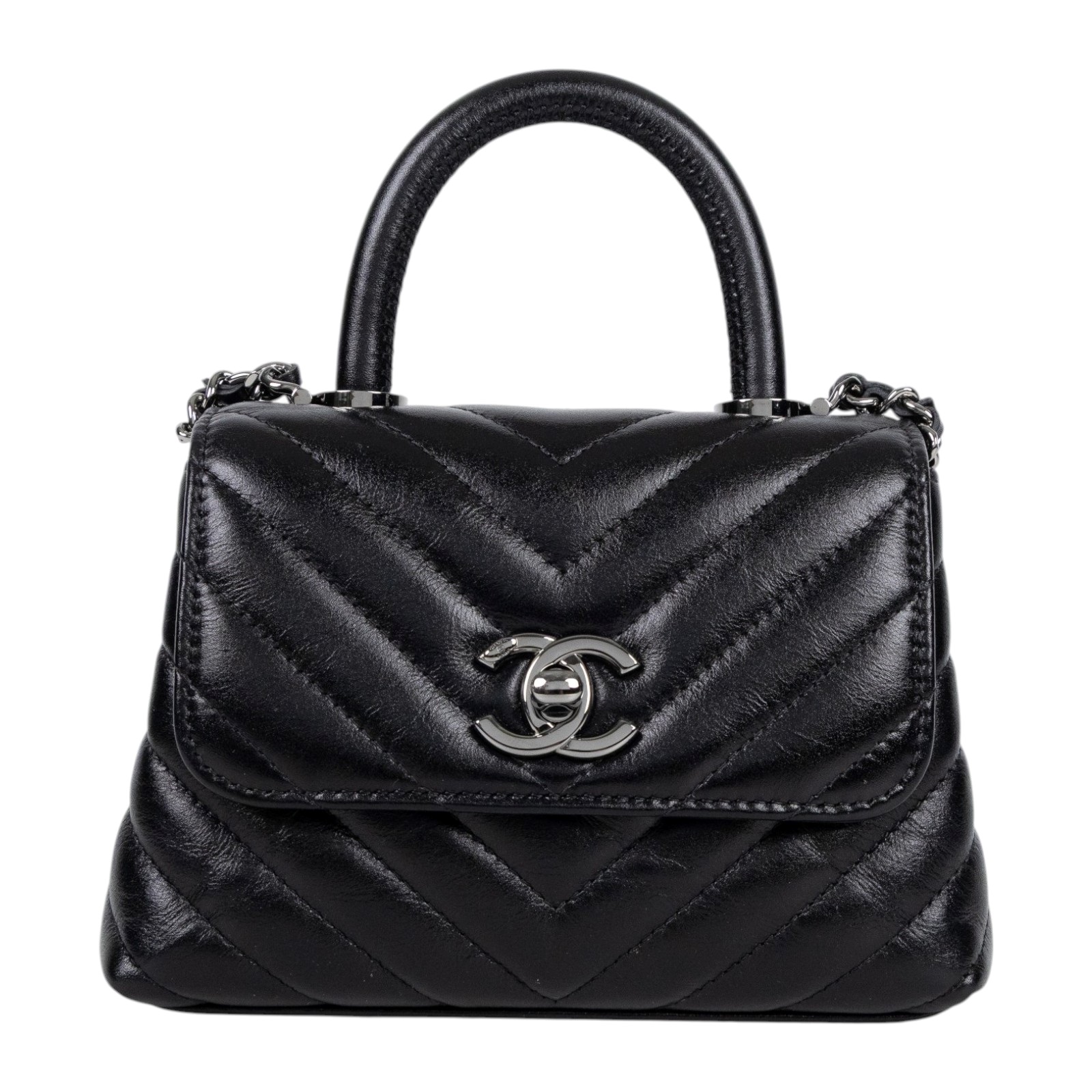 香奈兒 CHANEL Handle 手提 口蓋包 迷你 AP4244 B22135 晶片款 黑銀山型紋coco handle Micro 原廠盒子/防塵袋/購買證明