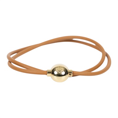 羅意威 LOEWE 小牛皮 Pebble 手環 JJ07240X01_S 暖沙漠/金色 小牛皮鵝卵石手鐲 原廠盒子/防塵袋