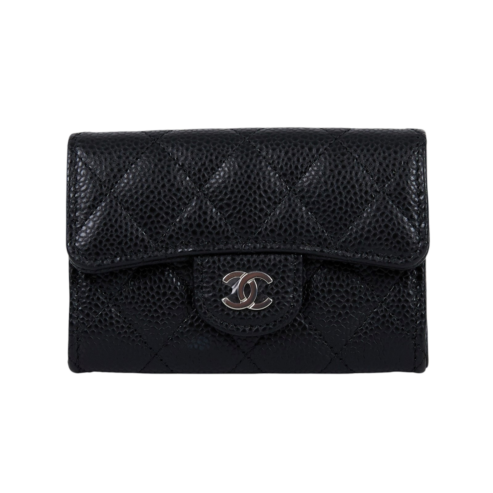 香奈兒 CHANEL CC LOGO 口蓋 卡片夾 錢包 AP0214 晶片款 黑銀荔枝卡包 原廠盒子/防塵袋